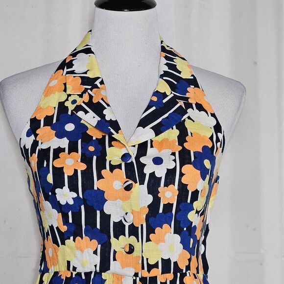 Modcloth Genuine Genius Bold Floral Print Linen Blend V-Neck Halter Jumpsuit - Picture 5 of 16